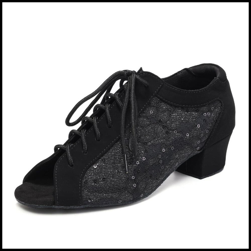 Latin Dance Practice Shoes Lace-Up Peep Toe Low Heel Ballroom Salsa Tango